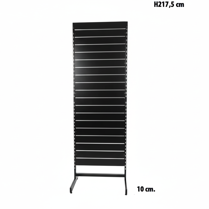 Panel-Gondel, einseitig, Standard-Panel, schwarz. Schwarze Leisten. B67 x D40,5 x H217 cm