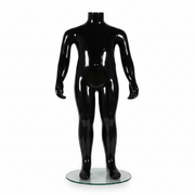 Schaufensterpuppe für Kinder (Familiengröße). Schwarz, hochglänzend. 2–4 Jahre. Höhe: 73 cm. Runder Glasfuß.