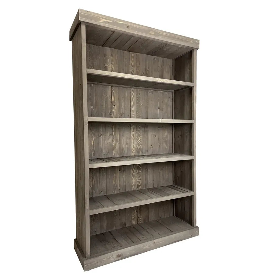 Grauholz-Bücherregal mit 5 Regalböden. Höhe: 200 cm