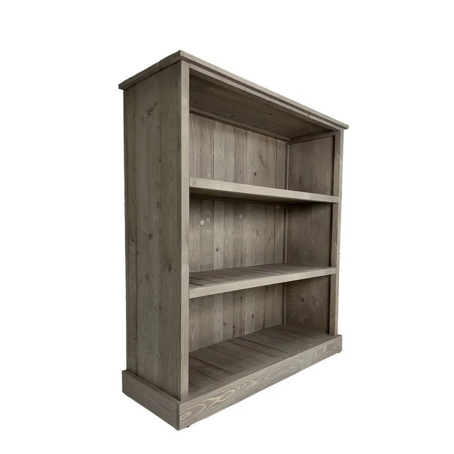 Grauholz-Bücherregal mit 2 Ablagen. Höhe 119 cm