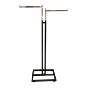 Kleiderständer – 2-armiger Bodenständer, schwarz, mit 2 geraden Armen, 39 cm Chrom. H 130–200 mm. Fuß 50 x 35 cm.