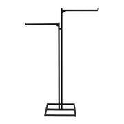 Kleiderständer. 2-armiger Bodenkleiderständer, schwarz, mit 2 geraden Armen, 50 cm hoch. Höhe 130–200 mm. Fußplatte 50 x 35 cm.