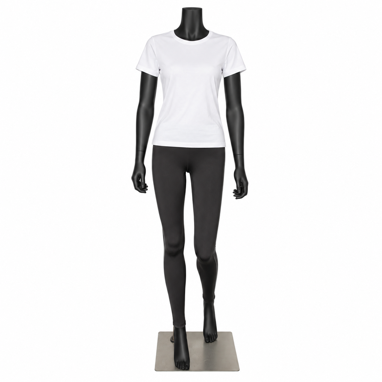 Damenmannequin, Modell B mit geraden Armen und versetzter Fußstellung sowie flexibler Kopfhalterung, schwarz. Standard