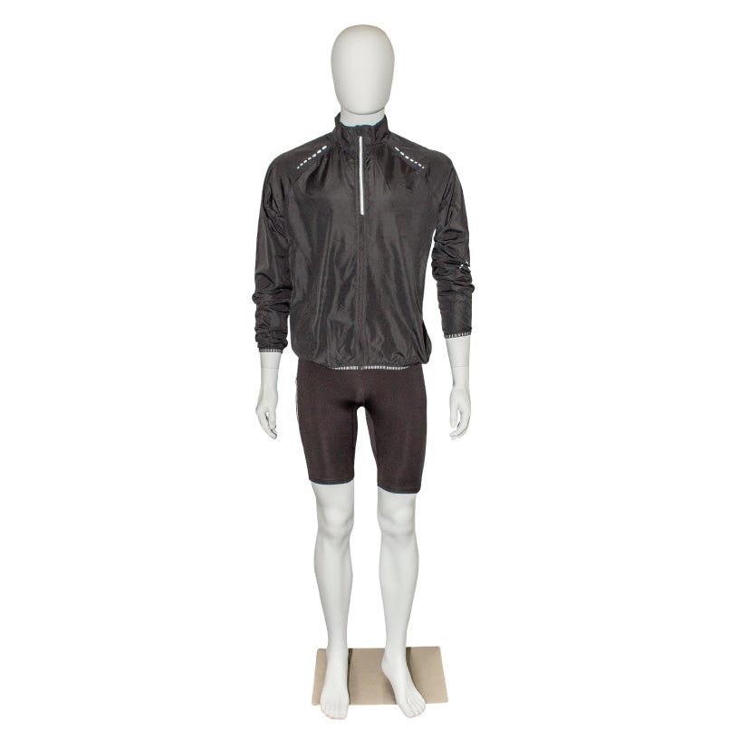 Standard-Männermannequin C, mit geraden Armen, gesichtslosem Kopf und Fußplatte aus gebürstetem Satinmetall, weiß