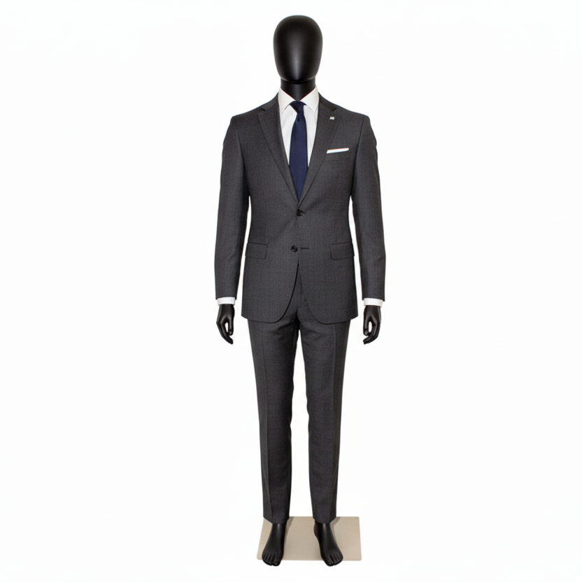 Standard-Männermannequin C, mit geraden Armen, gesichtslosem Kopf und Fußplatte aus gebürstetem Satinmetall, schwarz