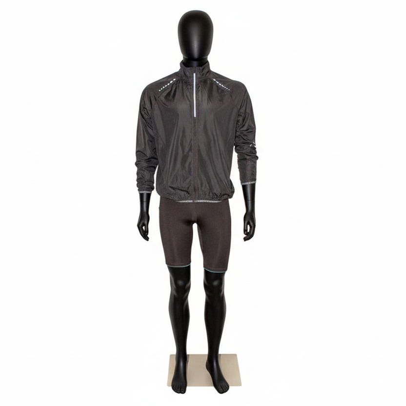 Standard-Männermannequin C, mit geraden Armen, gesichtslosem Kopf und Fußplatte aus gebürstetem Satinmetall, schwarz