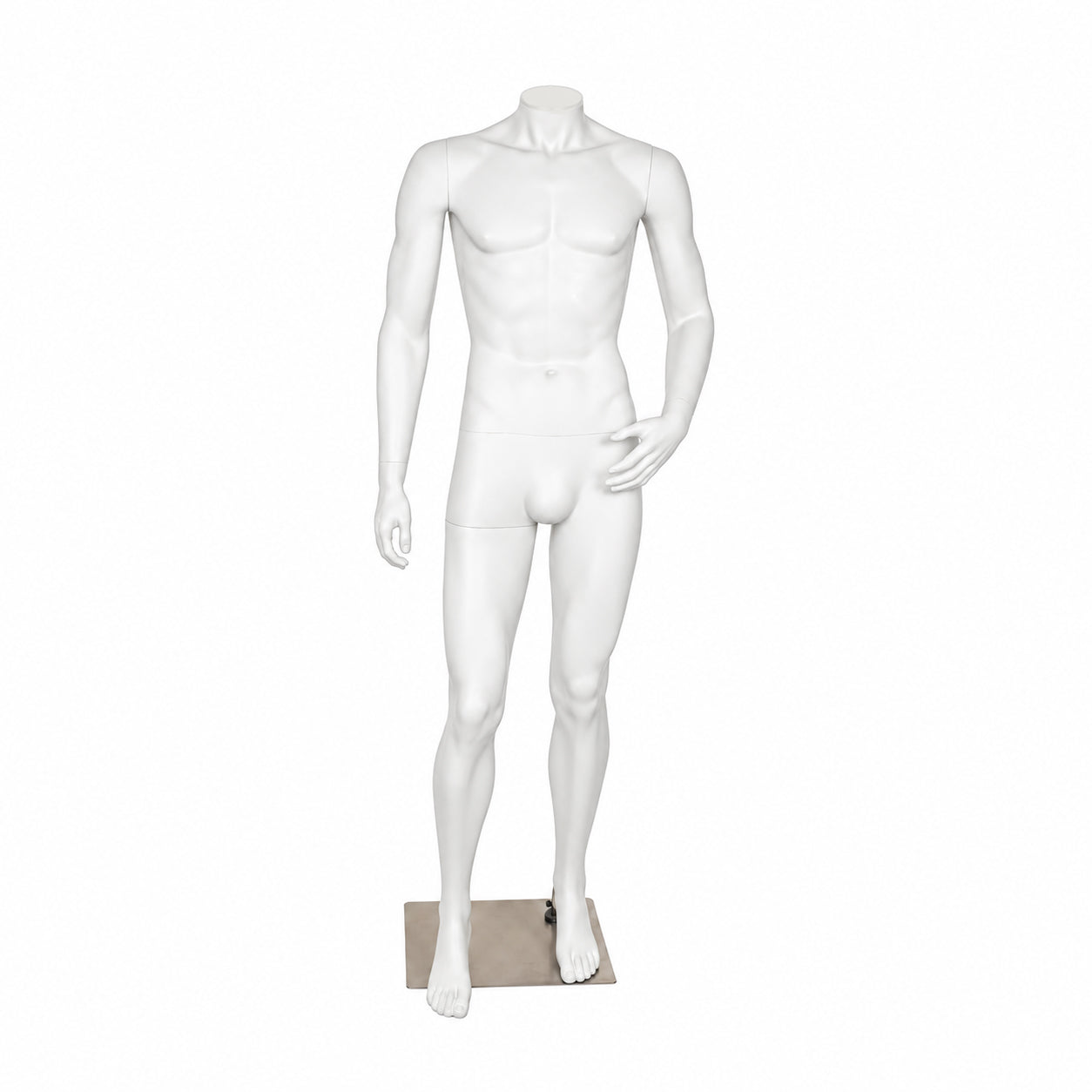 Herrenschaufensterpuppe, Modell D mit gebogenem Arm und flexiblem Kopfaufsatz, weiß. Standard