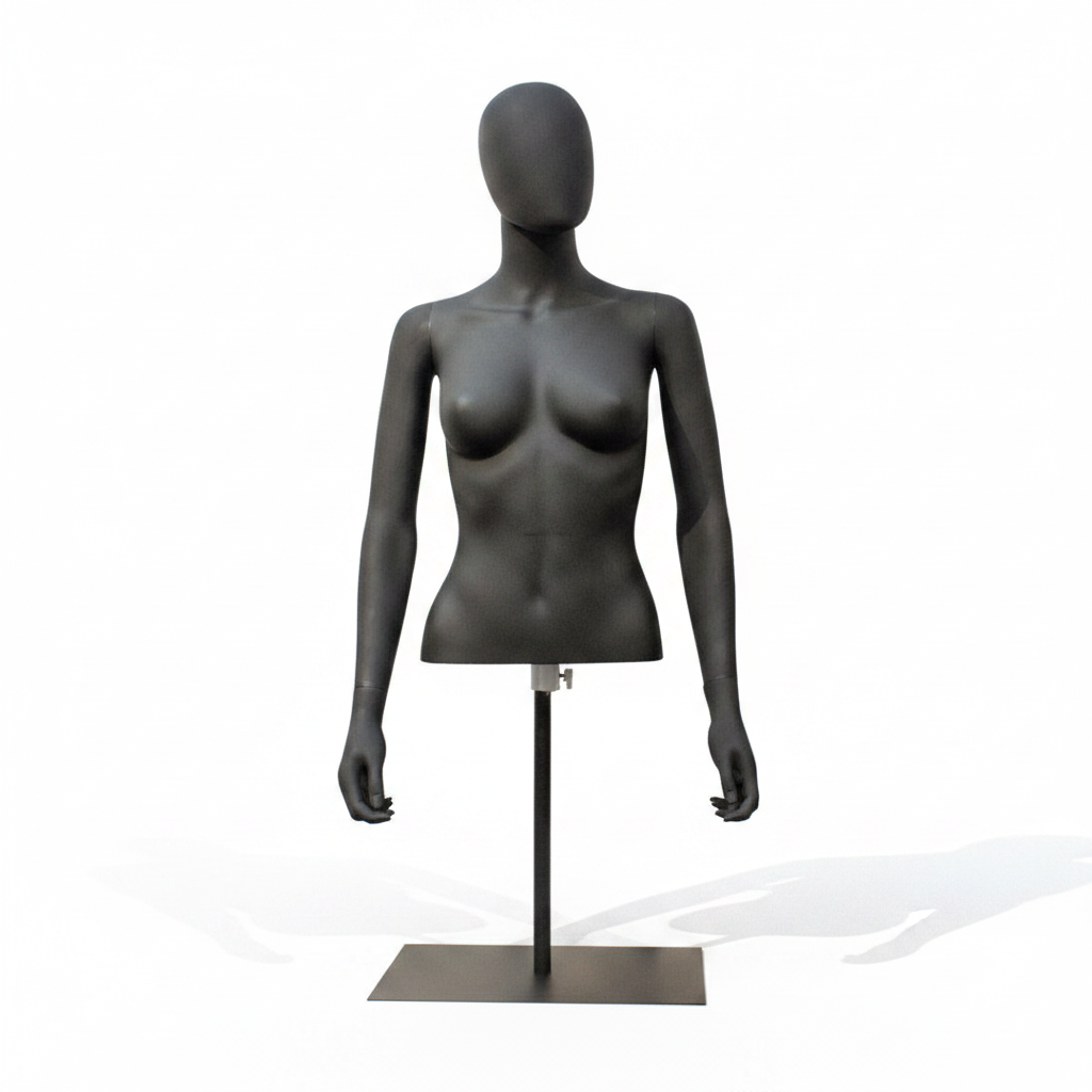 Damentorso für Tischdisplay. Schwarzer Kunststoff
