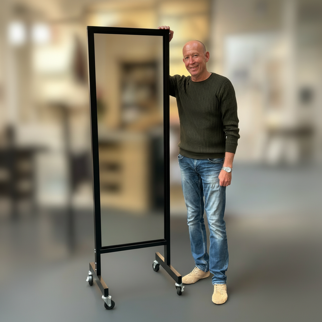 Standspiegel – Doppelrollspiegel – Schwarz. Robustes Modell.