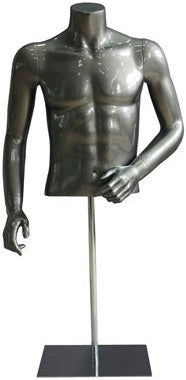 Herren-Torso-Tischmodell. Hochglänzendes Grau mit Rillen.