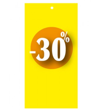 30%-Rabattetikett in Etikettenform für Etikettierpistole. Gelb