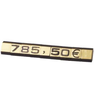 Preisschild-Set, 360 Stück, inkl. Ständer. Gold, L7 x H9,5 mm.