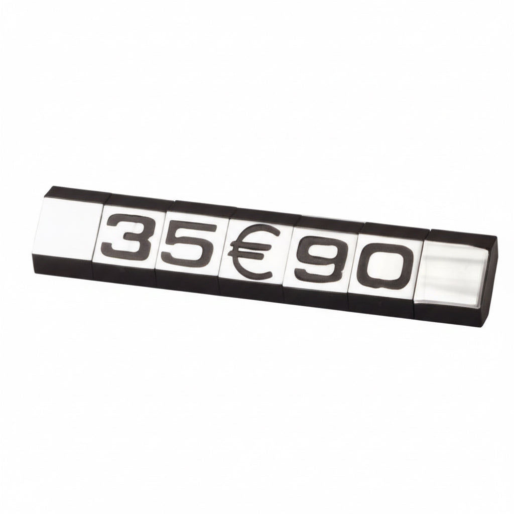 Preisschild-Set, 360 Stück, inkl. Ständer. Silber, L7 x H9,5 mm.