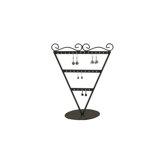 Ohrringständer in V-Form. Schwarzes Metall. Höhe 23 cm. Für 13 Paar Ohrringe.