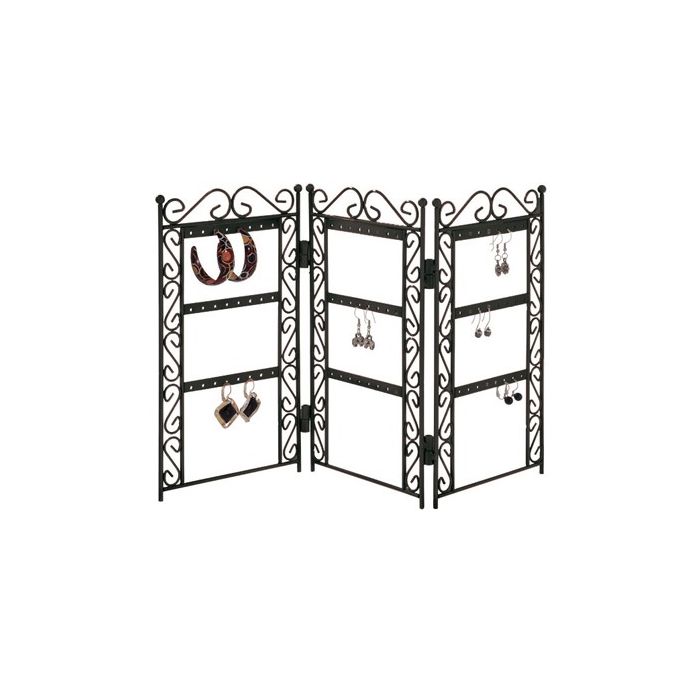 Ohrring-Display. Klappwand. Schwarzes Metall. 26 x 45 cm (H). Für bis zu 36 Paar Ohrringe.