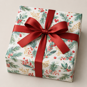 Weihnachtspapier, Stechpalme mit großen Beeren und goldenen Details. B 50 cm x 50 mtr *