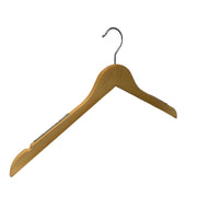 Holzbügel, massiv, flach, Erwachsene, mit Gummi und Kerbe, ohne Stange, helles Natur, 12 mm dick, 45 cm.