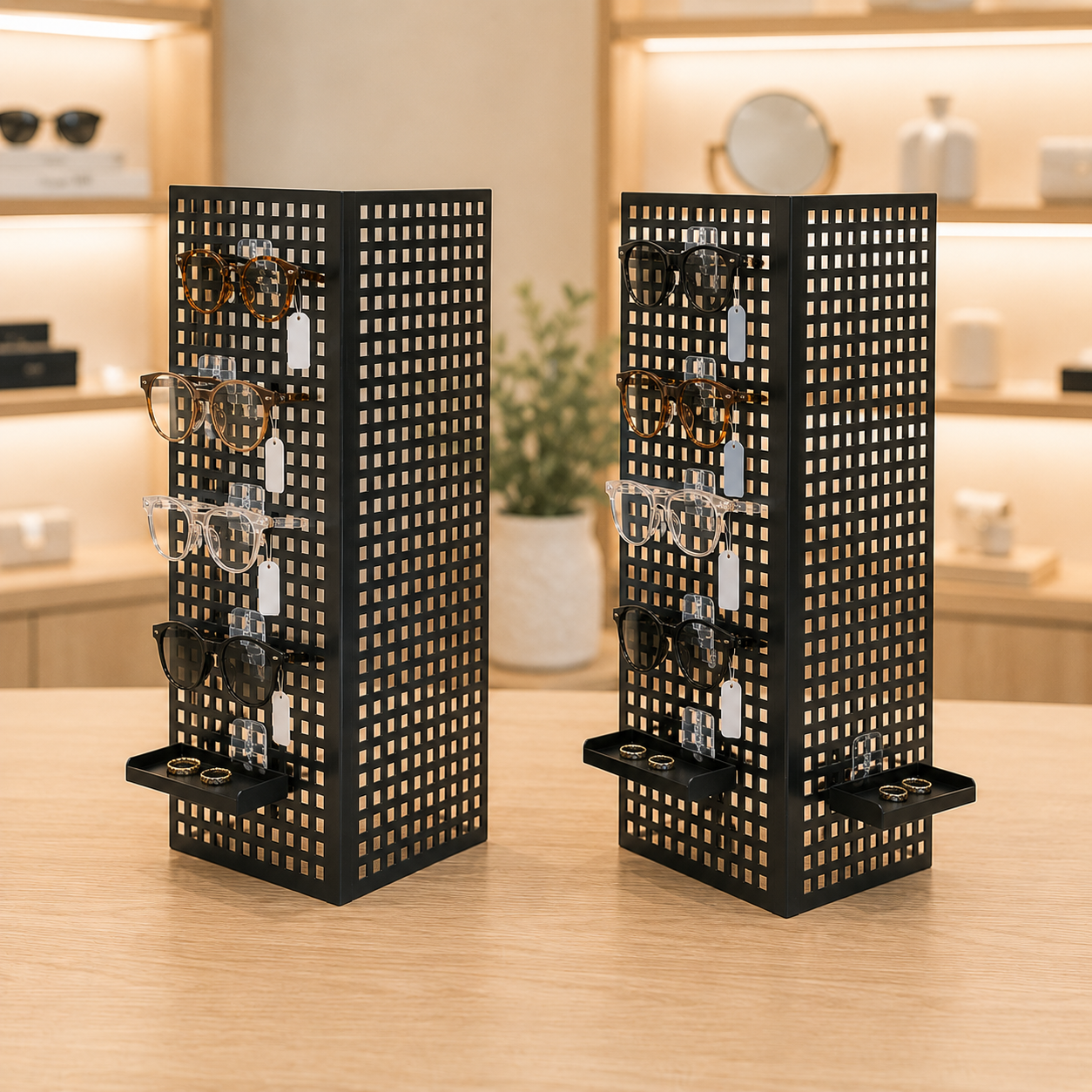 Schwarzes Winkel-Display aus Metall – 2er-Set. Preis pro Stück.