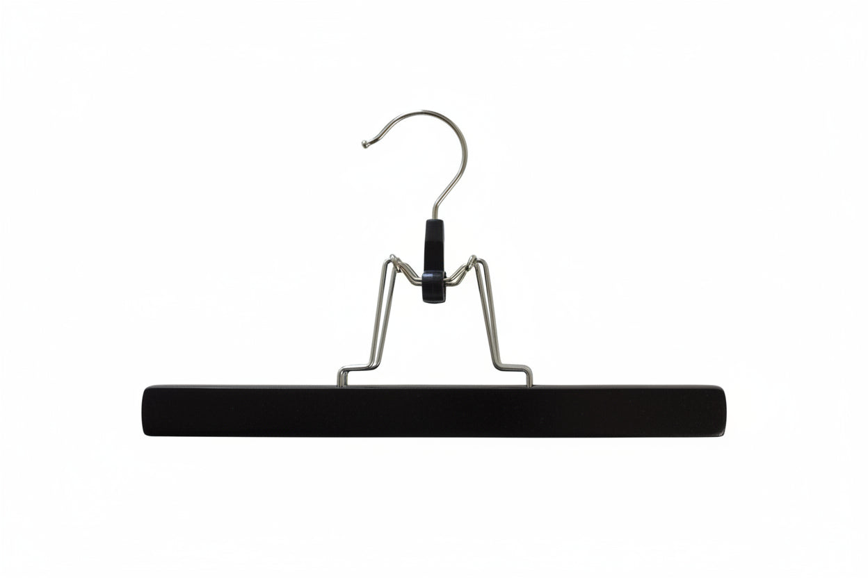 Blank sort buksebøjle med klemmer og krom krog, 25 cm