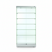 Vitrine - Toscana II, Bodenvitrine mit Beleuchtung, Alu-Top und -Boden, 90 x 46 x H184 cm.