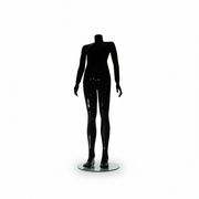 Schaufensterpuppe für Kinder (Familiengröße). Schwarz, hochglänzend. 12–14 Jahre. Höhe: 140 cm. Runder Glasfuß.