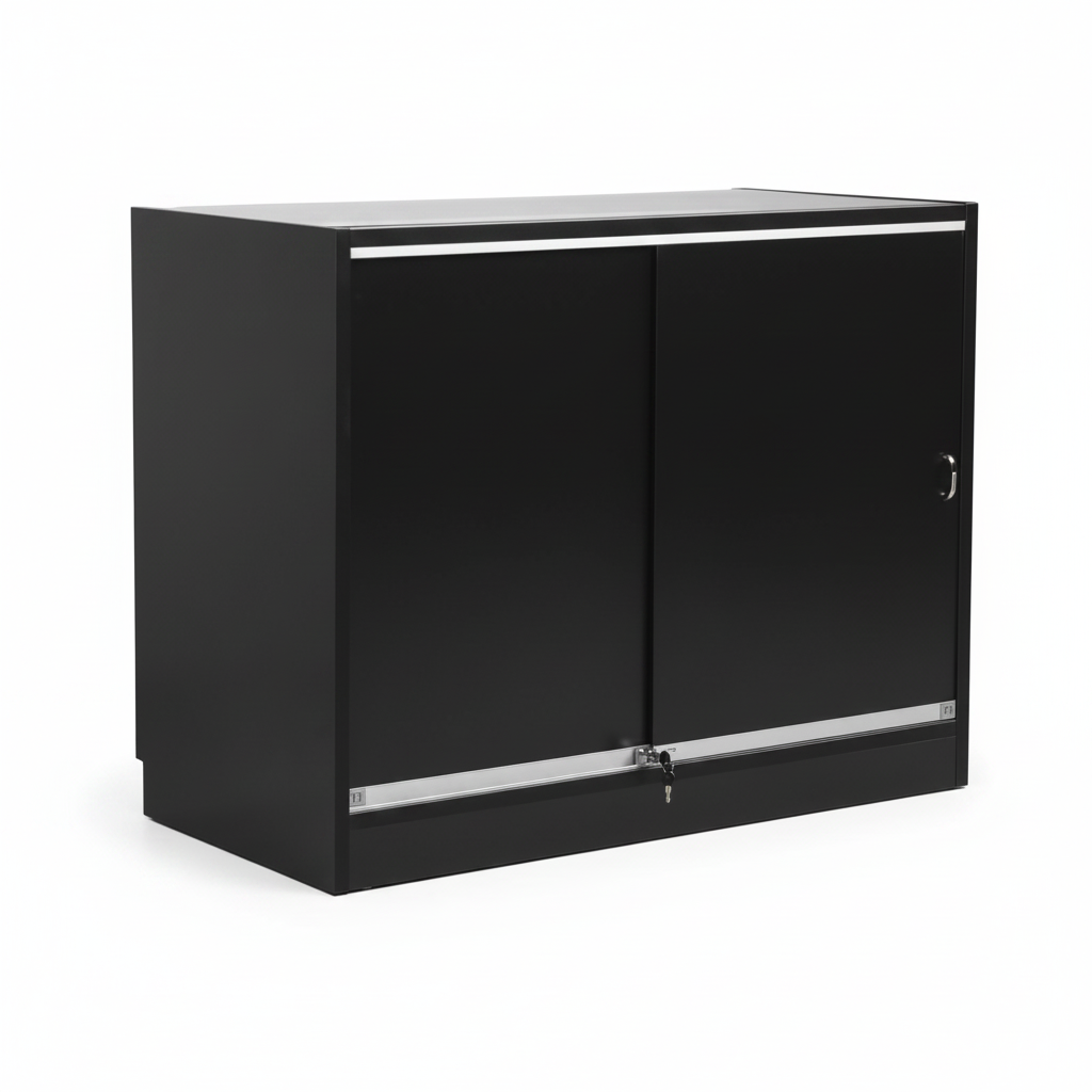 MADS Ladentheke mit 1/3 Glas, breit, schwarz. B 120