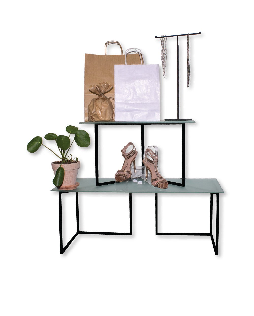 Sort glaspodie med frostet glas til butik