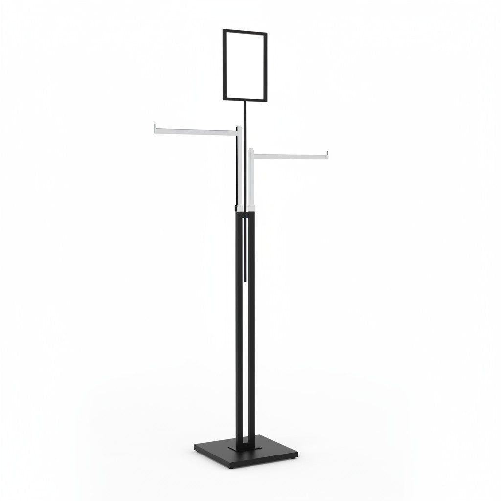 Joystick-Stativ mit 2 geraden Armen (38 cm) in Chrom, höhenverstellbar, mit Spikes, schwarzes Stativ, 80 x 39 cm, H125-195 cm