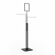 Joystick-Stativ mit 2 geraden Armen (38 cm) in Chrom, höhenverstellbar, mit Spikes, schwarzes Stativ, 80 x 39 cm, H125-195 cm