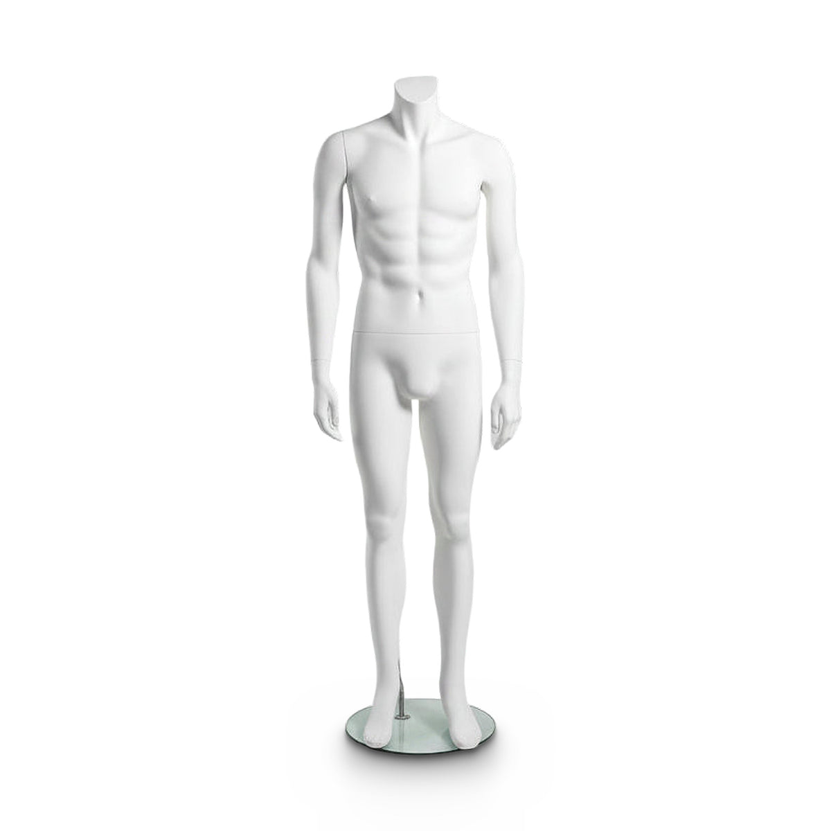 Headless herremannequin. Hvid, mat. Står ret - trænet