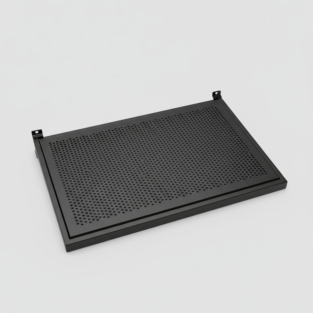 Regal mit perforierter Metallplatte (59,5 x 37 cm) für Nutleiste – schwarz