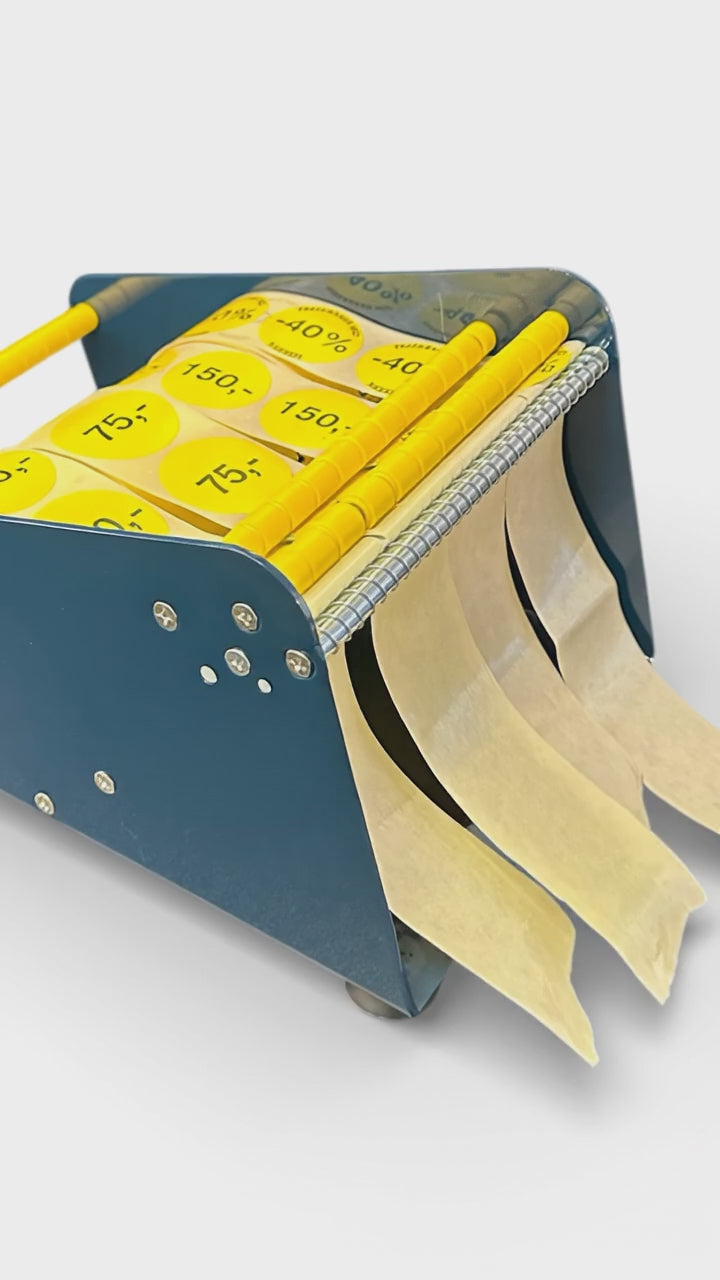 Video laden: Etikettenabroller. Breite für Rollen 16,5 cm. Großes Modell