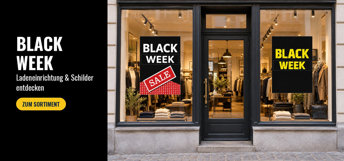 Black Week – Ladeneinrichtung und Schilder