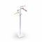 SuperSellerS adjustable white floor clothing rack with two straight chrome arms and wooden hangers