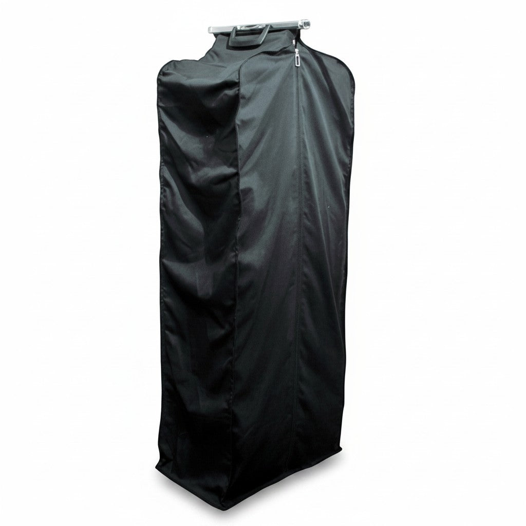 SuperSellerS black cotton garment collection bag with suitcase handle and zipper closure, 120 cm height.