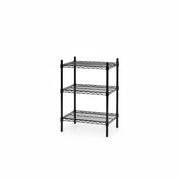 SuperSellerS black wire shelving unit with three tiers, measuring 61cm wide, 46cm deep, and 90cm high.
