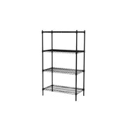 SuperSellerS black wire shelving unit with four tiers, measuring 91x46x160 cm for industrial storage.