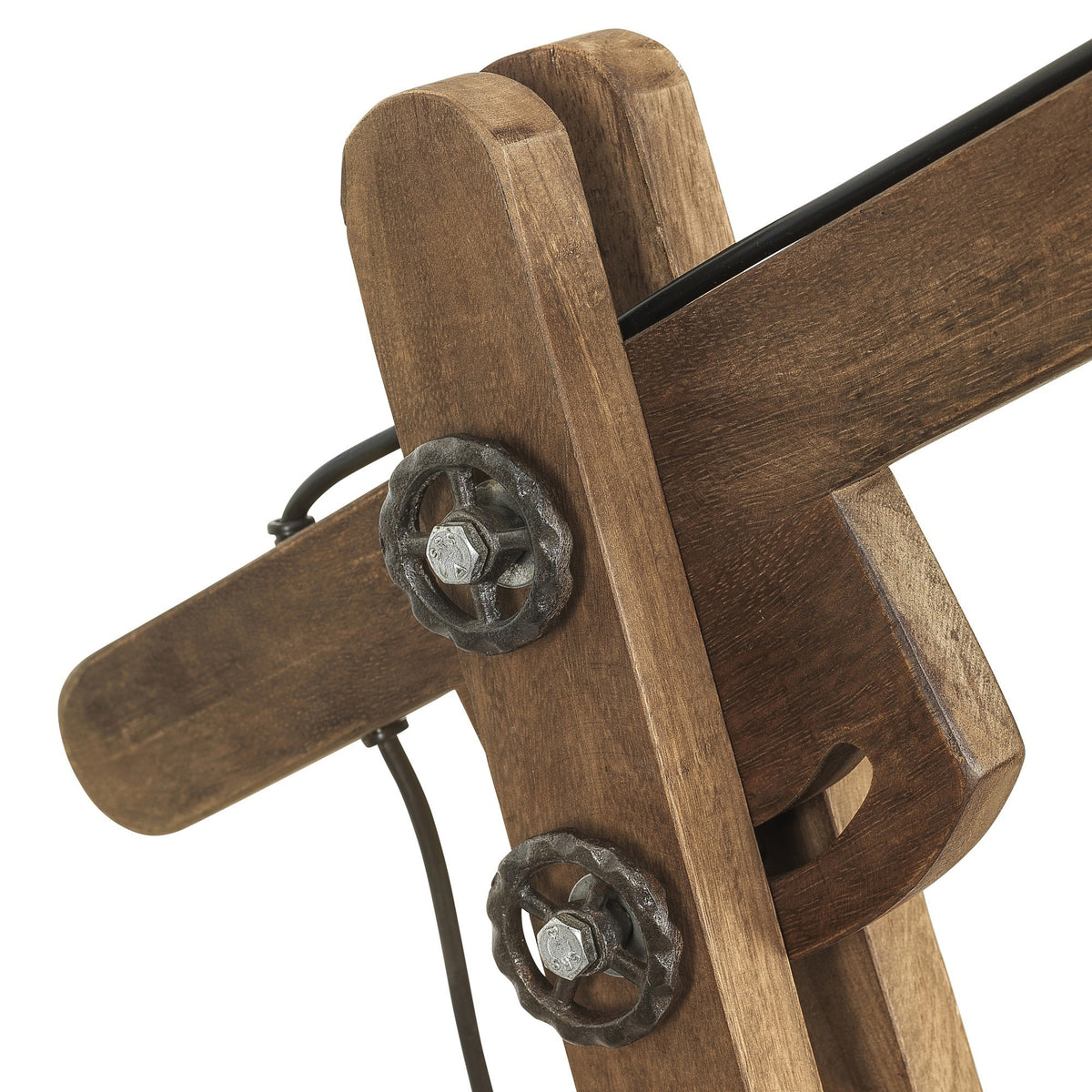 SuperSellerS vintage floor lamp made of dark wood and metal with adjustable industrial style hand-wheel joints