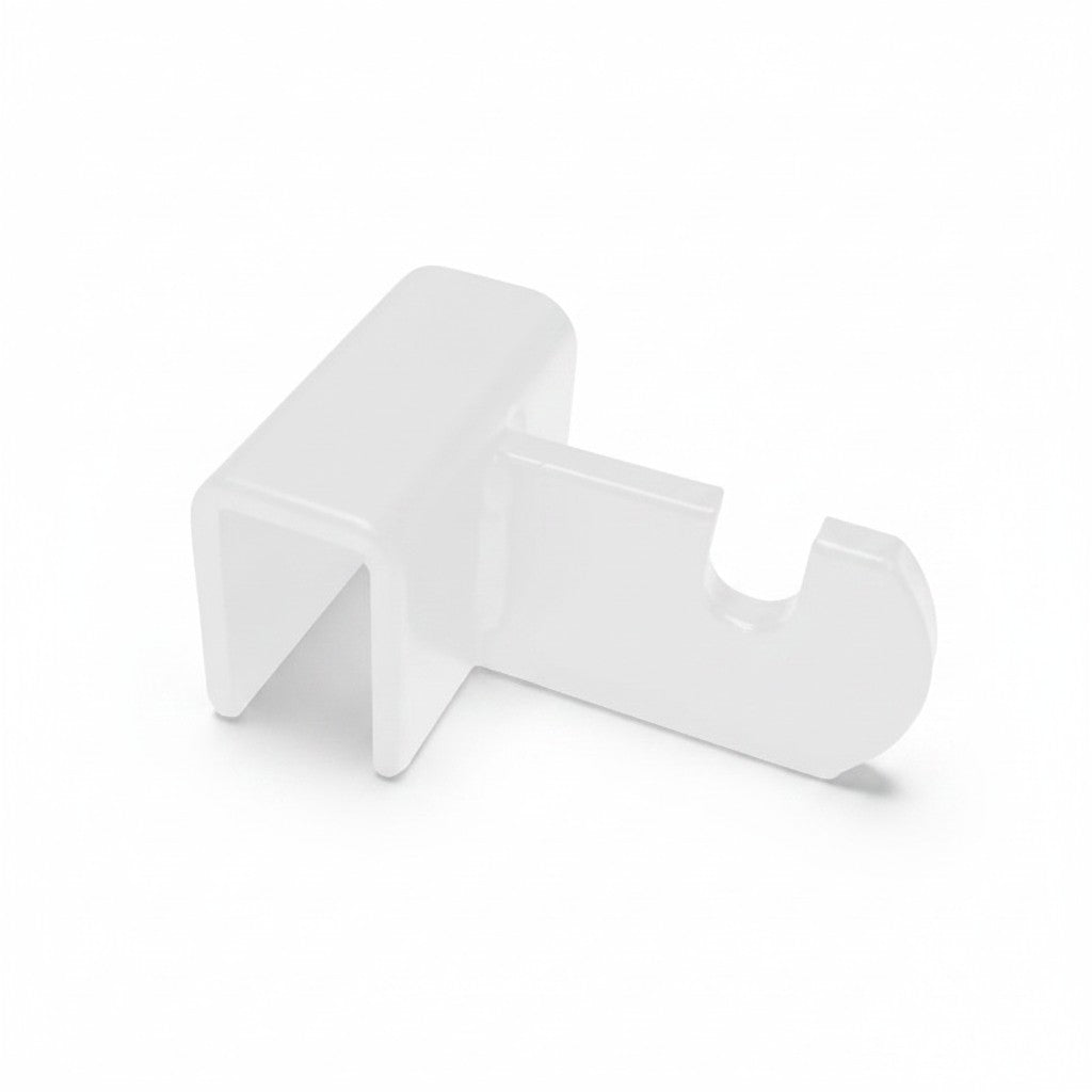 SuperSellerS white mounting bracket for grid panels on display rods, 12mm size for retail wall systems.