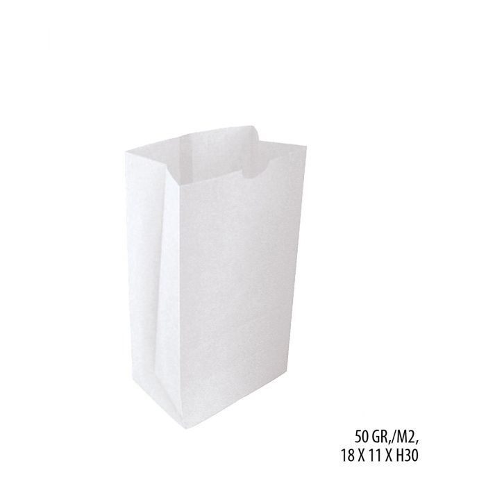 Papirpose m/ klodsbund, hvid. H30 cm