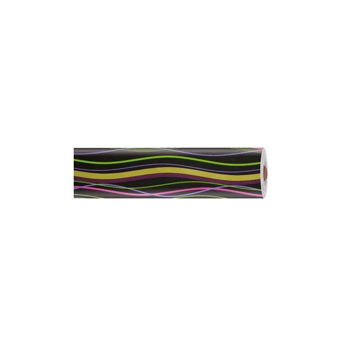 Gavepapir, sort, med farvede striber, coated, 65 gr, 70 cm x 100 mtr.
